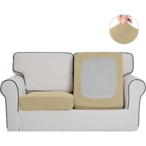 Easy-Going Stretch 4 Pieces Couch Cushion Covers for Sectional Sofa Left/Right L Shape Chaise Lounge Sofa Seat slipcover Anti-Slip Sofa Cover Soft (3 Seater + 1 Chaise, Dark Gray)(Beige)