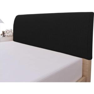 Easy-Going Stretch Bed Headboard Slipcover, Small Square Jacquard Furniture Cover, Dustproof Protector Cover for Bedroom Decor (Queen, Cream)(Black)