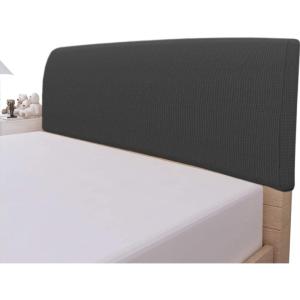 Easy-Going Stretch Bed Headboard Slipcover, Small Square Jacquard Furniture Cover, Dustproof Protector Cover for Bedroom Decor (Queen, Cream)(Dark Gray)