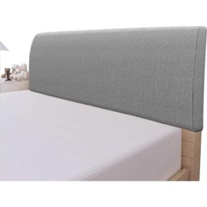 Easy-Going Stretch Bed Headboard Slipcover, Small Square Jacquard Furniture Cover, Dustproof Protector Cover for Bedroom Decor (Queen, Cream)(Light Gray)