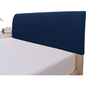 Easy-Going Stretch Bed Headboard Slipcover, Small Square Jacquard Furniture Cover, Dustproof Protector Cover for Bedroom Decor (Queen, Cream)(Navy)