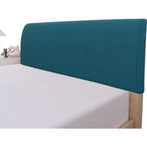 Easy-Going Stretch Bed Headboard Slipcover, Small Square Jacquard Furniture Cover, Dustproof Protector Cover for Bedroom Decor (Queen, Cream)(Peacock Blue)