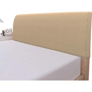 Easy-Going Stretch Bed Headboard Slipcover, Small Square Jacquard Furniture Cover, Dustproof Protector Cover for Bedroom Decor (Queen, Cream)(Sand)