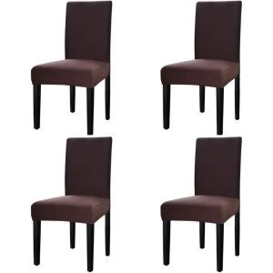 Easy-Going Stretch Dining Room Chair Slipcovers Parsons Chair Slipcovers Protector Soft Removable Washable (M4 Pieces, Square Chocolate)