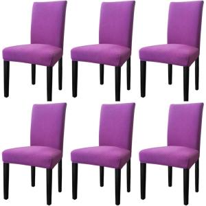 Easy-Going Stretch Dining Room Chair Slipcovers Parsons Chair Slipcovers Protector Soft Removable Washable (M6 Pieces, Square Purple)