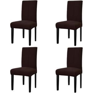 Easy-Going Stretch Dining Room Chair Slipcovers Persons Chair Protector Removable Washable Short Soft Home Décor (M4 Pieces, Waffle Pique, Chocolate)
