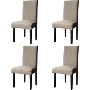 Easy-Going Stretch Dining Room Chair Slipcovers Persons Chair Protector Removable Washable Short Soft Home Décor (M4 Pieces, Waffle Pique, Khaki)