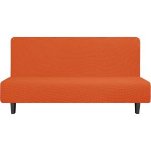 Easy-Going Stretch Futon Slipcover Armless Futon Bed Cover Furniture Protector Without Armrests with Elastic Bottom for Kids, Soft Jacquard Fabric Small Checks (Large, Dark Gray)(Orange)