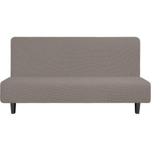 Easy-Going Stretch Futon Slipcover Armless Futon Bed Cover Furniture Protector Without Armrests with Elastic Bottom for Kids, Soft Jacquard Fabric Small Checks (Large, Dark Gray)(Taupe)