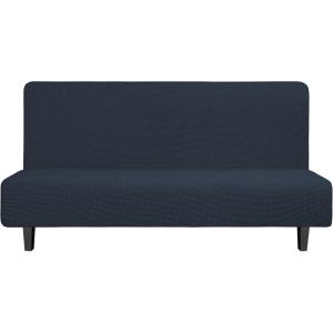 Easy-Going Stretch Futon Slipcover Armless Futon Bed Cover Furniture Protector Without Armrests with Elastic Bottom for Kids, Soft Jacquard Fabric Small Checks (Large, Dark Gray)(Dark Blue)