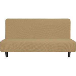 Easy-Going Stretch Futon Slipcover Armless Futon Bed Cover Furniture Protector Without Armrests with Elastic Bottom for Kids, Soft Jacquard Fabric Small Checks (Large, Dark Gray)(Golden)
