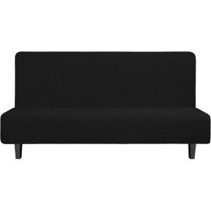 Easy-Going Stretch Futon Slipcover Armless Futon Bed Cover Furniture Protector Without Armrests with Elastic Bottom for Kids, Soft Jacquard Fabric Small Checks (Large, Dark Gray)(Black)