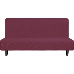 Easy-Going Stretch Futon Slipcover Armless Futon Bed Cover Furniture Protector Without Armrests with Elastic Bottom for Kids, Soft Jacquard Fabric Small Checks (Large, Dark Gray)(Ash Rose)
