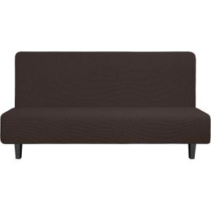 Easy-Going Stretch Futon Slipcover Armless Futon Bed Cover Furniture Protector Without Armrests with Elastic Bottom for Kids, Soft Jacquard Fabric Small Checks (Large, Dark Gray)(Chocolate)