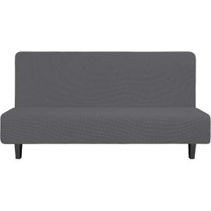 Easy-Going Stretch Futon Slipcover Armless Futon Bed Cover Furniture Protector Without Armrests with Elastic Bottom for Kids, Soft Jacquard Fabric Small Checks (Large, Dark Gray)(Grey)