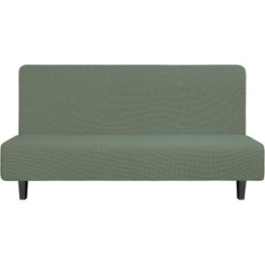 Easy-Going Stretch Futon Slipcover Armless Futon Bed Cover Furniture Protector Without Armrests with Elastic Bottom for Kids, Soft Jacquard Fabric Small Checks (Large, Dark Gray)(Greyish Green)