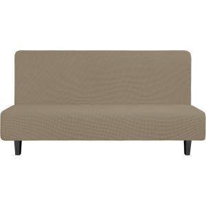 Easy-Going Stretch Futon Slipcover Armless Futon Bed Cover Furniture Protector Without Armrests with Elastic Bottom for Kids, Soft Jacquard Fabric Small Checks (Large, Dark Gray)(Natural)
