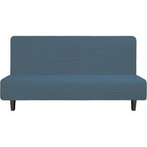 Easy-Going Stretch Futon Slipcover Armless Futon Bed Cover Furniture Protector Without Armrests with Elastic Bottom for Kids, Soft Jacquard Fabric Small Checks (Large, Dark Gray)(Bluestone)