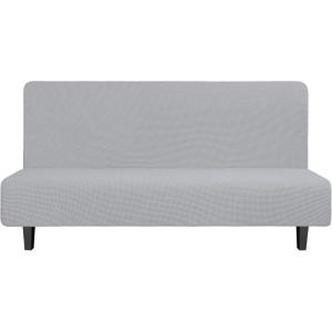 Easy-Going Stretch Futon Slipcover Armless Futon Bed Cover Furniture Protector Without Armrests with Elastic Bottom for Kids, Soft Jacquard Fabric Small Checks (Large, Dark Gray)(Silver Gray)