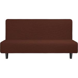 Easy-Going Stretch Futon Slipcover Armless Futon Bed Cover Furniture Protector Without Armrests with Elastic Bottom for Kids, Soft Jacquard Fabric Small Checks (Large, Dark Gray)(Coffee)