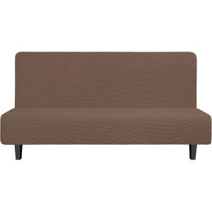 Easy-Going Stretch Futon Slipcover Armless Futon Bed Cover Furniture Protector Without Armrests with Elastic Bottom for Kids, Soft Jacquard Fabric Small Checks (Large, Dark Gray)(Brown)