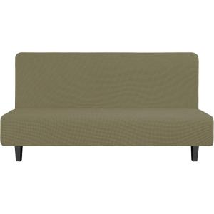 Easy-Going Stretch Futon Slipcover Armless Futon Bed Cover Furniture Protector Without Armrests with Elastic Bottom for Kids, Soft Jacquard Fabric Small Checks (Large, Dark Gray)(Khaki)