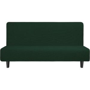 Easy-Going Stretch Futon Slipcover Armless Futon Bed Cover Furniture Protector Without Armrests with Elastic Bottom for Kids, Soft Jacquard Fabric Small Checks (Large, Dark Gray)(Dark Green)