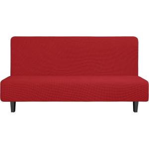 Easy-Going Stretch Futon Slipcover Armless Futon Bed Cover Furniture Protector Without Armrests with Elastic Bottom for Kids, Soft Jacquard Fabric Small Checks (Large, Dark Gray)(Christmas Red)