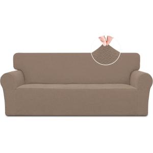 Easy-Going Stretch Jacquard Couch Cover, 1-Piece Soft Sofa Cover, Sofa Slipcover with Anti-Slip Foams, Washable Furniture Protector for Kids, Pets (Sofa, Dark Gray)(Camel)