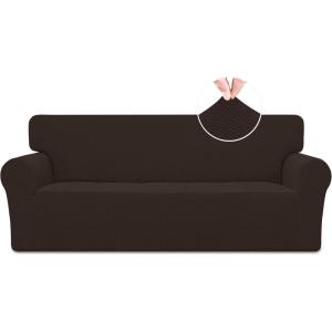 Easy-Going Stretch Jacquard Couch Cover, 1-Piece Soft Sofa Cover, Sofa Slipcover with Anti-Slip Foams, Washable Furniture Protector for Kids, Pets (Sofa, Dark Gray)(Chocolate)