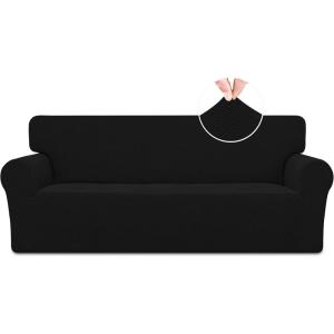 Easy-Going Stretch Jacquard Couch Cover, 1-Piece Soft Sofa Cover, Sofa Slipcover with Anti-Slip Foams, Washable Furniture Protector for Kids, Pets (Sofa, Dark Gray)(Black)