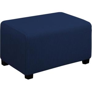 Easy-Going Stretch Ottoman Cover Length 20-30in Folding Storage Stool Furniture Protector Soft Rectangle slipcover with Elastic Bottom(Ottoman Small,Dark Grey)(Navy)