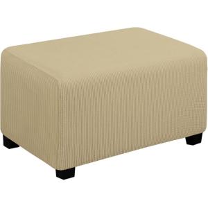 Easy-Going Stretch Ottoman Cover Length 20-30in Folding Storage Stool Furniture Protector Soft Rectangle slipcover with Elastic Bottom(Ottoman Small,Dark Grey)(Beige)