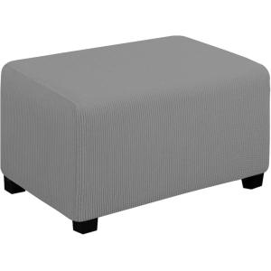 Easy-Going Stretch Ottoman Cover Length 20-30in Folding Storage Stool Furniture Protector Soft Rectangle slipcover with Elastic Bottom(Ottoman Small,Dark Grey)(Light Gray)