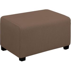 Easy-Going Stretch Ottoman Cover Length 20-30in Folding Storage Stool Furniture Protector Soft Rectangle slipcover with Elastic Bottom(Ottoman Small,Dark Grey)(Brown)