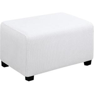 Easy-Going Stretch Ottoman Cover Length 20-30in Folding Storage Stool Furniture Protector Soft Rectangle slipcover with Elastic Bottom(Ottoman Small,Dark Grey)(Snow White)