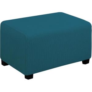 Easy-Going Stretch Ottoman Cover Length 20-30in Folding Storage Stool Furniture Protector Soft Rectangle slipcover with Elastic Bottom(Ottoman Small,Dark Grey)(Peacock Blue)