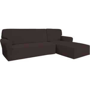 Easy-Going Stretch Sofa Slipcover 2 Pieces L-Shaped Sofa Cover Sectional Couch Cover for Living Room Jacquard Fabric Chaise Lounge Slipcover with Elastic Bottom for Dogs Kids Pets(Large,Chocolate)(Chocolate)