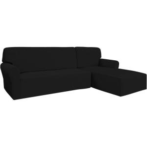 Easy-Going Stretch Sofa Slipcover 2 Pieces L-Shaped Sofa Cover Sectional Couch Cover for Living Room Jacquard Fabric Chaise Lounge Slipcover with Elastic Bottom for Dogs Kids Pets(Large,Chocolate)(Black)