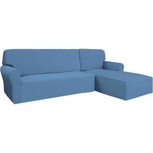 Easy-Going Stretch Sofa Slipcover 2 Pieces L-Shaped Sofa Cover Sectional Couch Cover for Living Room Jacquard Fabric Chaise Lounge Slipcover with Elastic Bottom for Dogs Kids Pets(Large,Chocolate)(Light Blue)