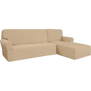 Easy-Going Stretch Sofa Slipcover 2 Pieces L-Shaped Sofa Cover Sectional Couch Cover for Living Room Jacquard Fabric Chaise Lounge Slipcover with Elastic Bottom for Dogs Kids Pets(Large,Chocolate)(Sand)