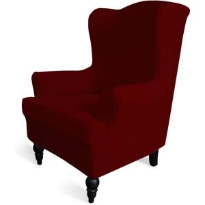 Easy-Going Stretch Wingback Chair Sofa Slipcover 1-Piece Sofa Cover Furniture Protector Couch Soft with Elastic Bottom Spandex Jacquard Fabric Small Checks(Wing Chair,Camel)(Wine)