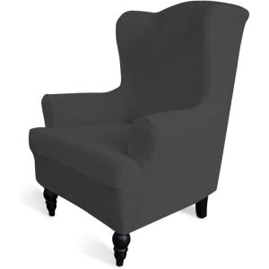Easy-Going Stretch Wingback Chair Sofa Slipcover 1-Piece Sofa Cover Furniture Protector Couch Soft with Elastic Bottom Spandex Jacquard Fabric Small Checks(Wing Chair,Camel)(Dark Gray)