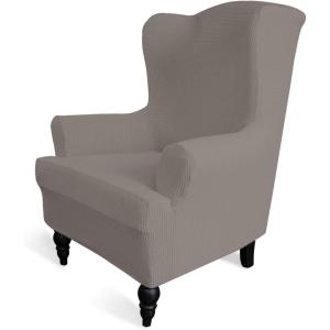 Easy-Going Stretch Wingback Chair Sofa Slipcover 1-Piece Sofa Cover Furniture Protector Couch Soft with Elastic Bottom Spandex Jacquard Fabric Small Checks(Wing Chair,Camel)(Taupe)