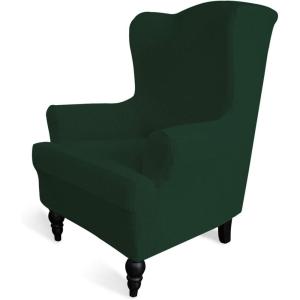 Easy-Going Stretch Wingback Chair Sofa Slipcover 1-Piece Sofa Cover Furniture Protector Couch Soft with Elastic Bottom Spandex Jacquard Fabric Small Checks(Wing Chair,Camel)(Dark Green)