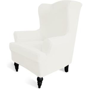Easy-Going Stretch Wingback Chair Sofa Slipcover 1-Piece Sofa Cover Furniture Protector Couch Soft with Elastic Bottom Spandex Jacquard Fabric Small Checks(Wing Chair,Camel)(Cream)