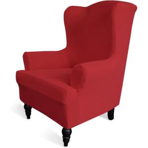 Easy-Going Stretch Wingback Chair Sofa Slipcover 1-Piece Sofa Cover Furniture Protector Couch Soft with Elastic Bottom Spandex Jacquard Fabric Small Checks(Wing Chair,Camel)(Christmas Red)