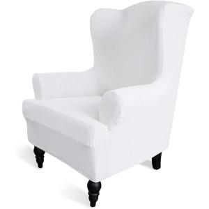 Easy-Going Stretch Wingback Chair Sofa Slipcover 1-Piece Sofa Cover Furniture Protector Couch Soft with Elastic Bottom Spandex Jacquard Fabric Small Checks(Wing Chair,Camel)(Snow White)