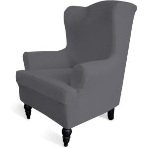 Easy-Going Stretch Wingback Chair Sofa Slipcover 1-Piece Sofa Cover Furniture Protector Couch Soft with Elastic Bottom Spandex Jacquard Fabric Small Checks(Wing Chair,Camel)(Grey)