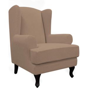 Easy-Going Stretch Wingback Chair Sofa Slipcover 2-Piece Sofa Cover Furniture Protector Couch Soft with Elastic Bottom, Spandex Jacquard Fabric Small Checks, Dark Gray(Camel)
